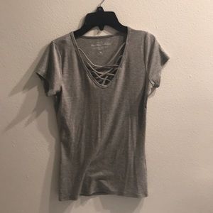 hollister grey criss-cross top